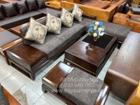 Ghế sofa góc L gỗ sồi nga lau màu óc chó 2m8x1m8 - nệm vải bố