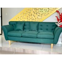 Ghế sofa màu xanh vải nỉ , chân gỗ tự nhiên, có kèm gối SF09