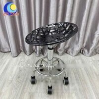 Ghế Spa Gội Đầu Xoay 360 Độ Chân Inox, Ghế Ngồi Makeup Giá Rẻ Mặt Khuyết Nhựa Lưới Chân Tròn Bánh Xe Nhỏ Gọn Tiện Lợi