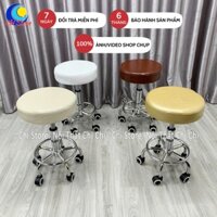 Ghế Spa Múi Cắt Tóc Thẩm Mỹ, Ghế Xoay Có Bánh Xe Live Stream Makeup Nhỏ Xinh Không Tựa Bọc Da Tròn Trơn