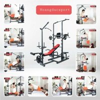 Ghế tập tạ đa năng xà đơn xà kép Hoàng Đức Sport kèm đòn tạ dài 1.5m.50kg tạ gang