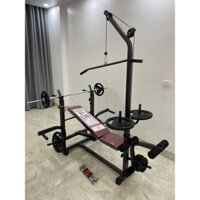 Ghế tập tạ đa năng Hoangducsport  kèm đòn đẩy 1m5 găng tập tạ và 50kg tạ gang