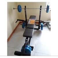 Ghế tập tạ Hoàng Đức có ép (BH 12t),đòn tạ dài 1,5m và 20kg tạ nhựa