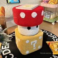 Ghế thấp bằng gỗ nguyên khối bằng len cừu cho gia đình, ghế thay giày hình nấm, ghế đẩu sáng tạo cho phòng khách