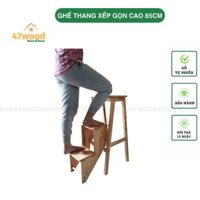 Ghế thắp nhang 3 bậc chân gấp, gỗ cao su - ghế thang đa năng xếp gọn