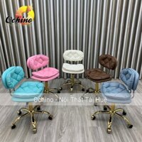 Ghế Trang Điểm Xoay Chân Bánh Xe Vàng Nhện Mẫu Tai Bèo Cao 40-55Cm (Có Sẵn)