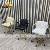 Ghế Trang Điểm Xoay, Ghế Xoay Spa Mẫu Vịn Tay Inox Chân Bánh Xe Vàng Nhện Đơn Giản (Có Sẵn)