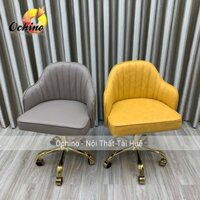 Ghế Trang Điểm Xoay Mẫu Vân Sò Da Chân Bánh Xe Vàng Nhện (Có Sẵn)