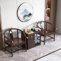 Ghế Tựa Lưng Màu Gỗ Mun, Ghế Thư Giãn Kiểu Trung Quốc Mới, Bộ Ba Chiếc Ghế Gỗ Nguyên Khối, Ban Công Gia Đình, Bộ Bàn Ghế