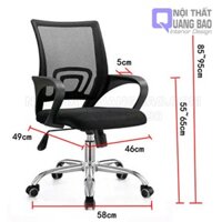 Ghế Văn Phòng Chân Xoay,Lưng Nệm Lưới, Khung Nhựa PP Cao Cấp, Chân Xi Mạ Có Bánh Xe Di Động (QB-GVP01)