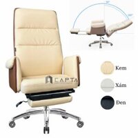 Ghế văn phòng ngả lưng duỗi chân nằm ngủ trưa Ghế giám đốc nệm dày bọc da Pu cao cấp CR4111-P - Kem