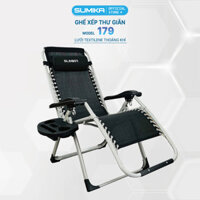 Ghế xếp thư giãn cao cấp SUMIKA 179 - Khóa bằng kim loại, vải lưới Textilene thoáng khí, tải trọng 300kg, có khay đựng ly, dụng cụ tiện lợi, khung ghế bằng thép không gỉ, đế chống trượt