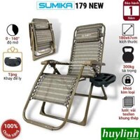 Ghế xếp thư giãn SUMIKA 179 NEW - Khóa bằng kim loại, vải lưới Textilene thoáng khí, tải trọng 300kg, khung ghế bằng thép, có khay đựng ly