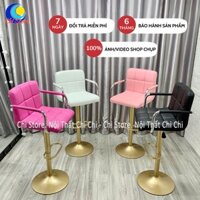 Ghế Xoay Có Tựa Bọc Da Vịn Tay Inox Tuỳ Chỉnh 60/80cm, Ghế Ngồi Lễ Tân Khách Sạn, Quầy Bar Chân Vàng Sang Chảnh