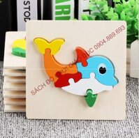 Ghép hình ít chi tiết khớp gỗ 3D đơn giản loại dày đẹp cho trẻ tập ghép - Hình con cá heo
