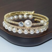 Ghg Châu Âu Mỹ Phong Cách Cô Dâu Ngọc Trai Kim Cương Giả Zircon Mở Vòng Tay Vòng Tay Kim Cương Nữ ins Niche Thiết Kế Phong Cách Mới
