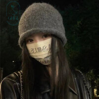 Ghgl❤️Chứa Len Pha Trộn Mũ Dệt Kim Nữ Mùa Đông Phong Cách Nhật Bản Tất Cả Trận Đấu Mũ Len Đầu Lớn Chu Vi Cọc Mũ Hiển Thị Mặt