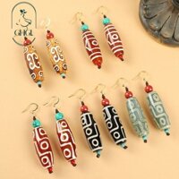 Ghgl❤️Tây Tạng Chín Mắt Dzi Hạt Mã Não Bông Tai Thiết Kế Niche Retro Dân Tộc Phong Cách Độc Đáo Trung Quốc Bông Tai Nữ Tây Tạng Bông Tai