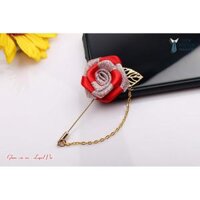 Ghim cài áo - ghim cài vest cưới Hoa Vải, Phụ kiện cài áo nam nữ - Tien Nguyen - đỏ bạc xích