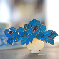 ❤Ghim Cài Áo Hình Bình Hoa Mẫu Đơn Màu Trắng Xanh Ngọc Bích Mạ Bạc 925 Phong Cách Retro Thanh Lịch