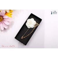 Ghim cài áo vest lapel pin hoa vải xích nhiều màu - Phụ kiện cưới, chú rể tặng kèm hộp - Xanh đen