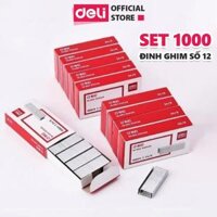Ghim Dập Tài Liệu Số 12 Deli – Đạn ghim 24/6 – Hộp Ghim Bấm 1000 cái – 1 hộp