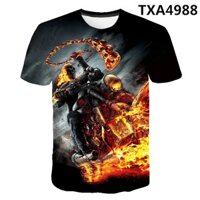 Ghost rider quần áo linh hồn xe ngựa lửa đầu lâu đầu máy Áo thun mùa hè 3d in hình áo thun ngắn tay lớn nửa tay xxs-6xl