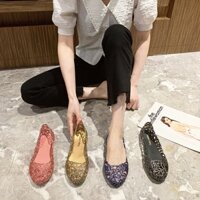 Gi y nh a n Giày Búp Bê Nhựa Dẻo Đế Bằng Mũi Tròn Rỗng Tổ Chim Lấp Lánh Chống Trượt Thời Trang Mùa Hè Cho Nữ LRGU