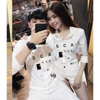 [GiÁ 1 ÁO] Áo Sơ Mi Cặp Đôi In Chữ Cao Cấp | Áo Đôi Nam Nữ Đẹp - Hương Nemo Style