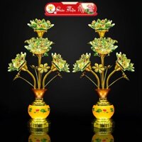 [Giá 1 Cặp] Đèn Bàn Thờ Bình Hoa Sen Pha Lê 5 Bông CHÂN THIỆN MỸ, Vật Phẩm Trang Trí Bàn Thờ Cao Cấp