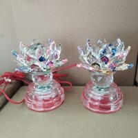 [giá 1 cặp] đèn thờ cúng hóa sen pha lê 7 màu sắc tôn nghiêm sang trọng thờ cúng cao 12cm