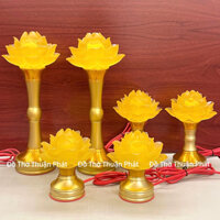(Giá 1 cặp)Đèn thờ hoa sen lưu ly 1 bông, cặp đèn thờ lưu ly hoa sen nở