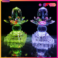 (GIÁ BÁN 1 CẶP) Cặp Đèn Sen Pha Lê Để Bàn Thờ Cao Cấp, Đèn Thờ Phật Hình Quan Âm, Sáng Từ Đầu Đến Chân Đèn, [PL42-QA-V]