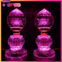 [Giá bán 2 cây đèn ] Một Cặp Đèn Bàn Thờ Sen Pha Lê Cao Cấp, Đèn Thờ Phật, Sáng Từ Chân Đến Đầu PL 59