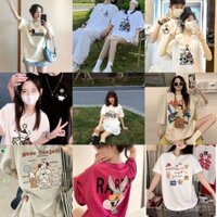 Giá cả phải chăng, áo thun ngắn tay unisex cỡ lớn cho cặp đôi, giao hàng ngẫu nhiên hộp mù, áo thun in hình lười biếng mùa hè 2025, phong cách Hàn cho phụ nữ