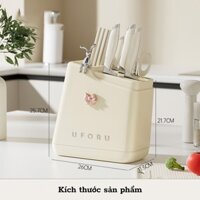 Giá cài dao đa năng để bàn tích hợp ống đựng đũa,thìa, muỗng Uforu đính thỏ kèm nơ siêu cute