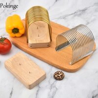 Giá cắt lát khoai tây POKINGE, Máy cắt lát bánh mì bằng thép không gỉ có thể tháo rời, Hướng dẫn sử dụng đế chống trượt bằng gỗ gia dụng với móng tay cố định Máy thái cà chua rau