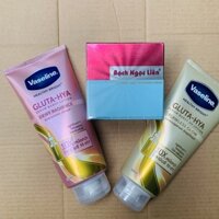 (GIÁ CỰC SỐC) Combo siêu trắng bạch ngọc liên +Kem dưỡng đêm Glu Hya 10x vaseline(CHÍNH HÃNG 100%)