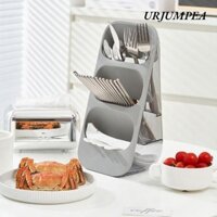 Giá dao kéo URJUMPEA, Giá đựng đồ ăn thoát nước 3 lớp, Đồ dùng nhà bếp Đũa nhựa đa chức năng chống bụi và thìa Giá phễu lưu trữ tại nhà