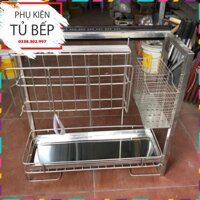 Giá dao thớt gia vị inox lắp tủ bếp lắp ray 3 tầng nặng cân cao cấp