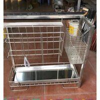 Giá dao thớt inox lắp tủ bếp lắp ray bi 3 tầng nặng cân cao cấp( giá trượt dao thớt)