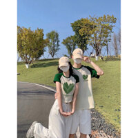 (Giá đặt trước) Áo cặp đôi - đồ đôi thun nam nữ xanh lá phối ngà in tim forever nét - FOREVER COUPLE
