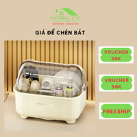 Giá Để Chén Bát Có Nắp Đậy Thông Minh, Kệ Đựng Chén Bát, Chống Bụi, Thoát Nước Tiện Lợi, Nắp Mở 90°