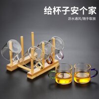 Giá để cốc, giá để cốc thủy tinh, giá để cốc, giá để cốc, cốc trà thủy tinh, tách trà nhỏ bằng thủy tinh, Bộ trà có tay cầm 6 màu, tách trà dày chịu nhiệt, tách trà thủy tinh, cốc nhỏ mini