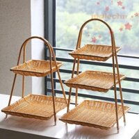 Giá để đồ ăn nhẹ MALCOLM, Khay đựng trái cây vuông thủ công, Khay đựng trái cây giả mây bằng nhựa nhiều lớp