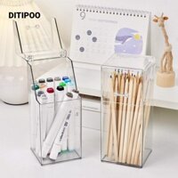 Giá để đồ DITIPOO, Hộp đựng cọ trang điểm trong suốt đa chức năng, Hộp đựng bút vuông bằng nhựa đơn giản để bàn Sắp xếp