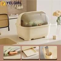 Giá để đồ nhà bếp YELGIRLA, Dụng cụ sắp xếp bát đĩa bằng nhựa, có thoát nước Hộp đựng bát dung tích lớn Nhà bếp