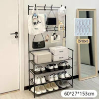 Giá Để Giày Dép Đa Năng 4 Tầng Thông Minh Có Móc Treo Quần Áo Và Đồ Dùng Tiện Lợi -bachhoahoahong