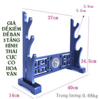 Giá Để Kiếm Để Bàn Đế To Cắt CNC 3 Tầng Hình Màu Đen Có Hình Thái Cực Tròn Mạ Vàng Loại Cao Cấp