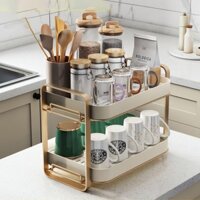 Giá Để Ly Cốc Chén, Kệ Gia Vị 2 Tầng Có Khay Thoát Nước Sang Trọng Kitchen Nhà Bếp